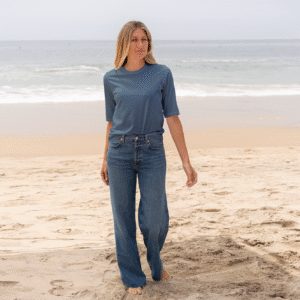 Womens Elbow Sleeve Crew Neck - Dusk Blue