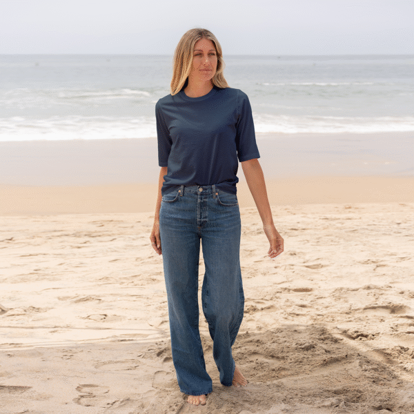 Womens Elbow Sleeve Crew Neck - Navy Blue - Image 3