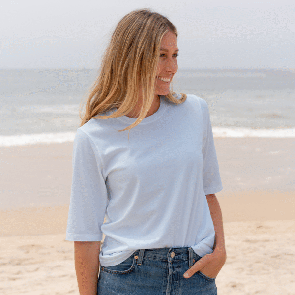 Womens Elbow Sleeve Crew Neck - Sky Blue