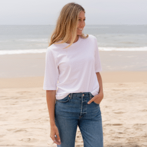 Womens Elbow Sleeve Crew Neck -  Light Pink