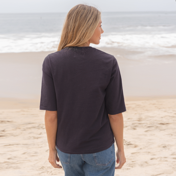Womens Elbow Sleeve V-Neck - Faded Purple - Image 2