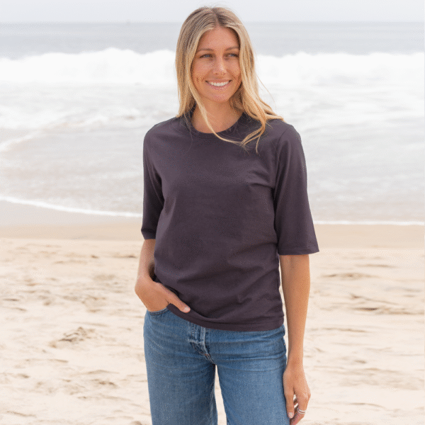 Womens Elbow Sleeve Crew Neck -  Faded Purple