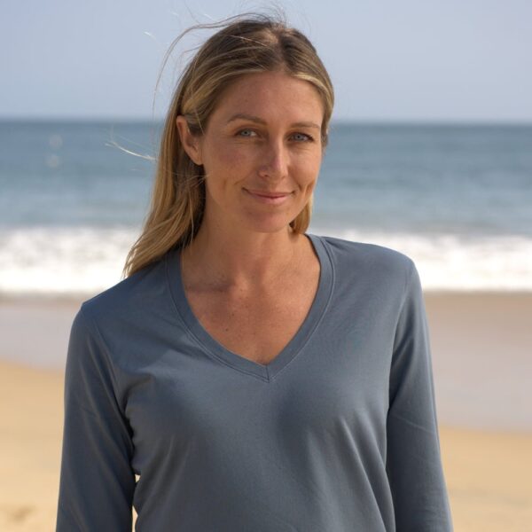 Womens Elbow Sleeve V-Neck - Dusk Blue