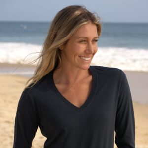 Womens Elbow Sleeve V-Neck - Navy Blue