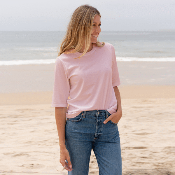 Womens Elbow Sleeve Crew Neck - Blush