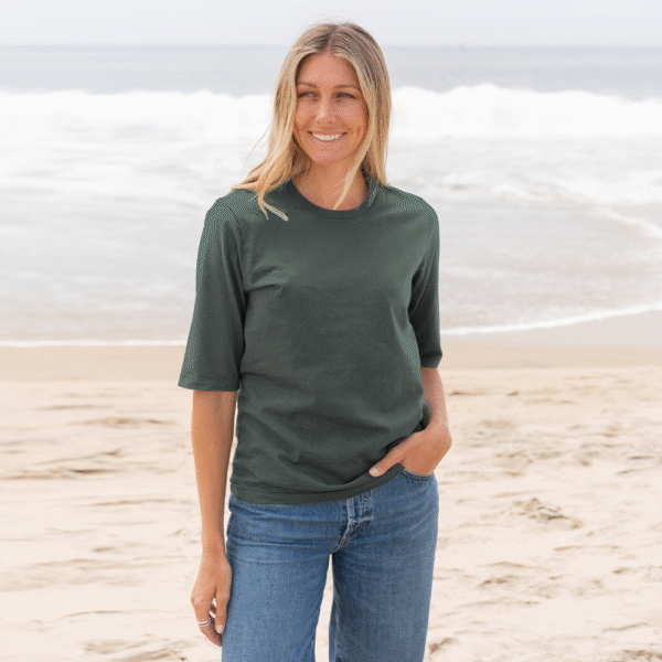 Womens Elbow Sleeve Crew Neck - Forest Green