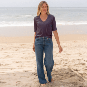 Womens Elbow Sleeve V-Neck - Faded Purple
