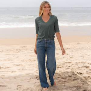 Womens Elbow Sleeve V-Neck - Forest Green