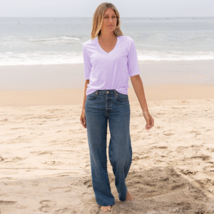 Womens Elbow Sleeve V-Neck - Pastel Lilac