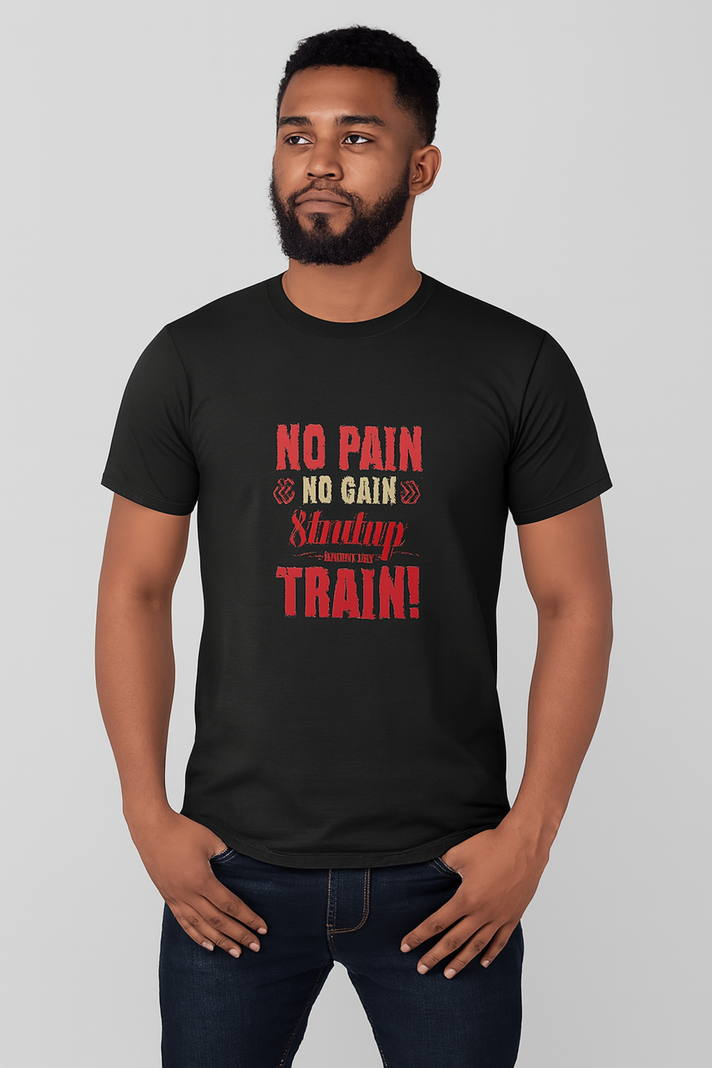 no pain no gain shut up and train printed t shirt
